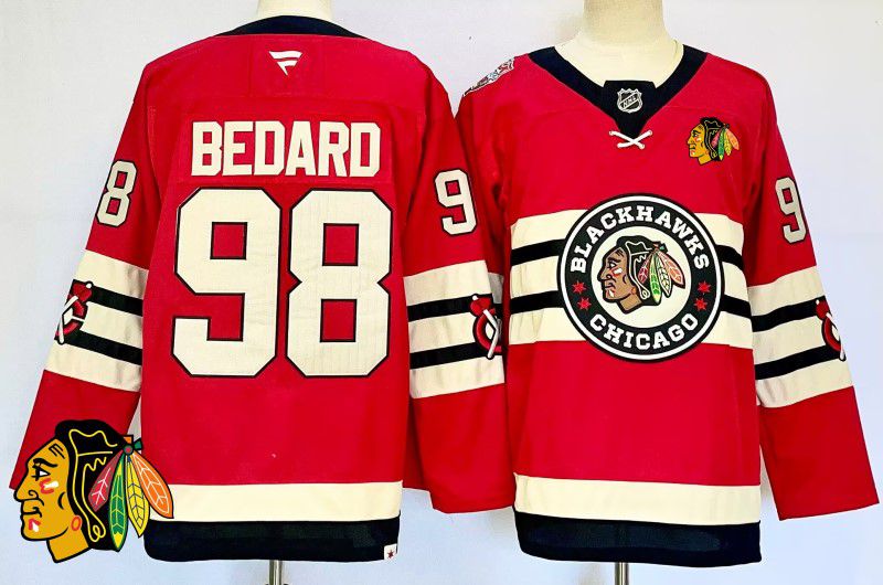 Men Chicago Blackhawks #98 Bedard Red Fanatics 2025 NHL Jersey style 3->chicago blackhawks->NHL Jersey